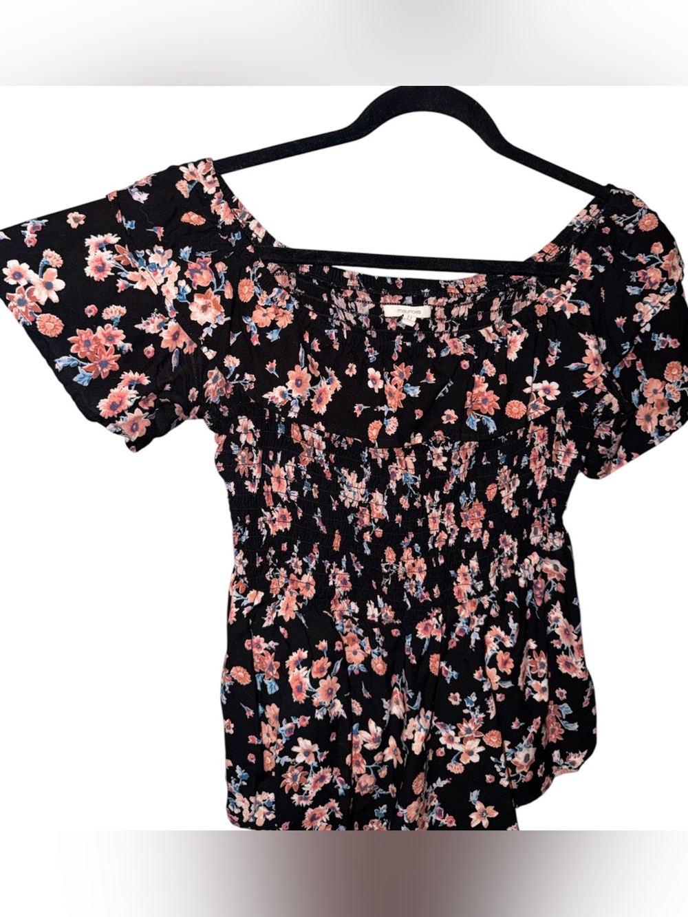 Maurices Floral Off-Shoulder Women’s Top in Black and Pink